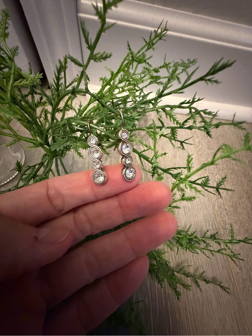 Brighton Silver Clear Crystal Spiral Drop Earrings